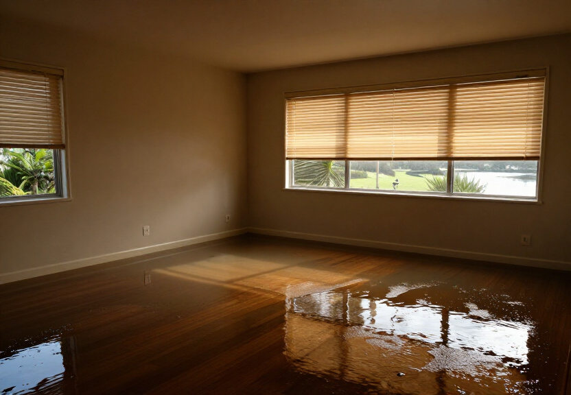 Waterlogged carpet in Monterey office before drying